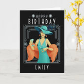 Art Deco Happy Birthday Name Twenties Vrouw Black Kaart (Gele Bloem)