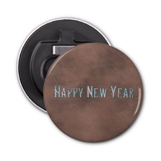 Art Deco Happy Nieuwjaar Button Flesopener (Voorkant)