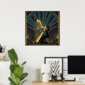 Art Deco Harpist Silhouette Poster Gold and Black (Thuiskantoor)