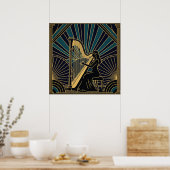 Art Deco Harpist Silhouette Poster Gold and Black (Keuken)