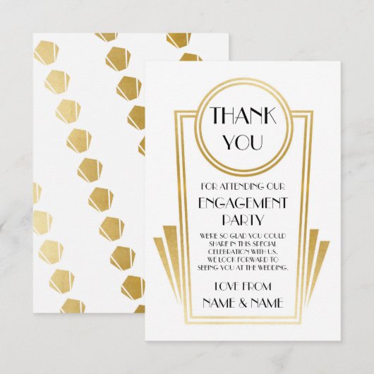 Art Deco Hartelijk dank 20s Verloving huwelijkskaa Kaart (Voorkant / Achterkant)