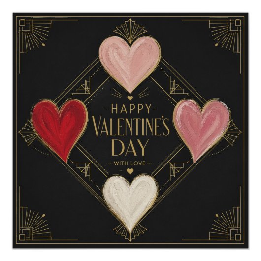 Art Deco Hartstochten Perfect Poster (Voorkant)