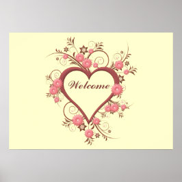 Art Deco Heart en Flowers Poster