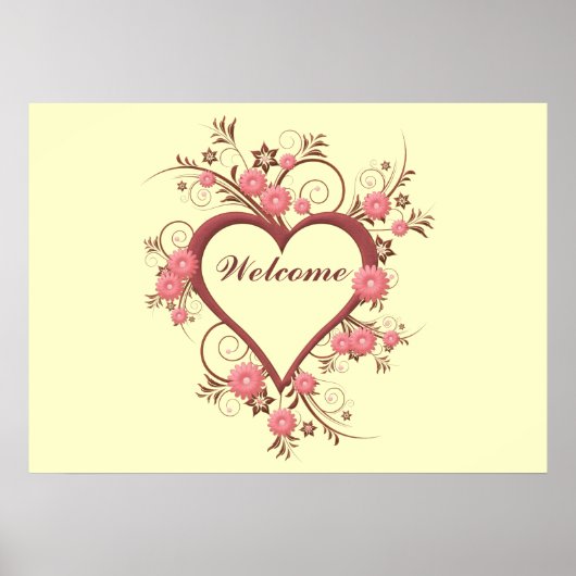 Art Deco Heart en Flowers Poster (Voorkant)