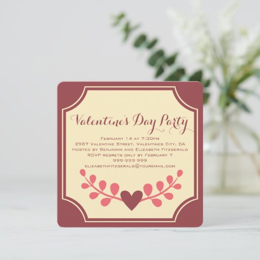 Art Deco Heart Floure Valentijnse Partij Kaart (Staand voorkant)