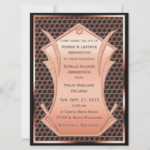 Art Deco Heart & Soul Copper Jewish Wedding Kaart