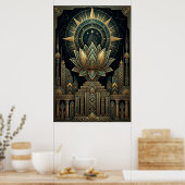 Art Deco Heilige Lotus Hemels Kompas Poster (Keuken)