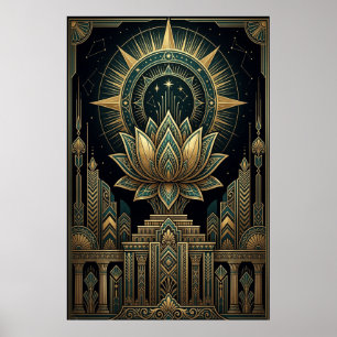 Art Deco Heilige Lotus Hemels Kompas Poster