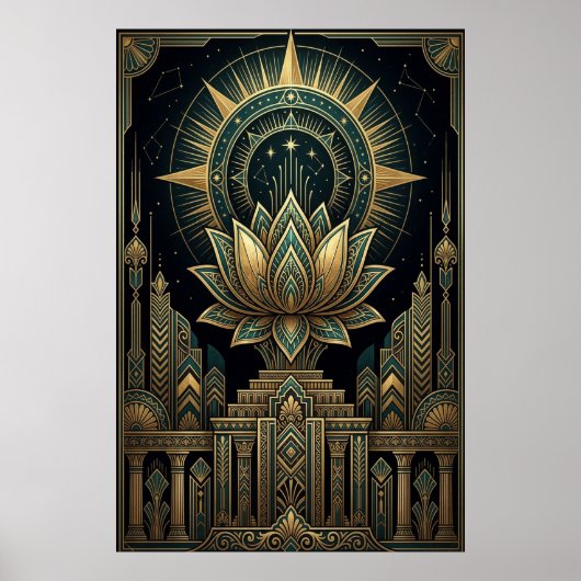 Art Deco Heilige Lotus Hemels Kompas Poster (Voorkant)