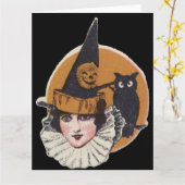 Art Deco Heks Jack O Lantaarn Pompoen Uil Kaart (Gele Bloem)