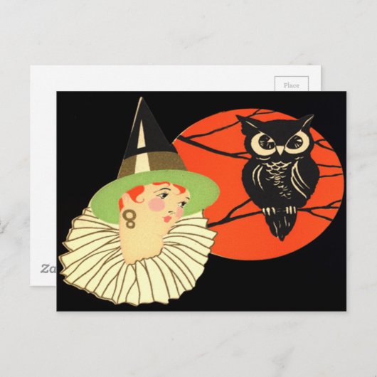 Art Deco Heks Uil Volle Maan Briefkaart (Voorkant / Achterkant)