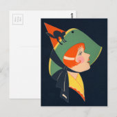 Art Deco Heks Zwarte Kat Briefkaart (Voorkant / Achterkant)