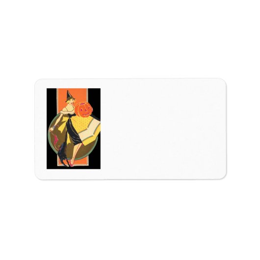 Art Deco Heksen Jack O Lantern Pompoen Etiket (Voorkant)