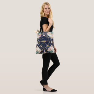 Art Deco Hemel Maanfasen Bloemrijk Goud Glitter Tote Bag