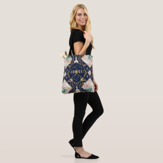 Art Deco Hemel Maanfasen Bloemrijk Goud Glitter Tote Bag