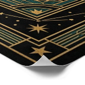 Art Deco Hemel Zon Gezicht Poster | Goud Teal (Hoek)