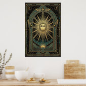 Art Deco Hemel Zon Gezicht Poster | Goud Teal (Keuken)
