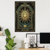 Art Deco Hemel Zon Gezicht Poster | Goud Teal (Thuiskantoor)