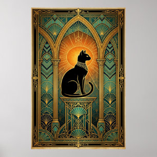 Art Deco Hemelhemel Zonnewende Kat Muurkunst Poster
