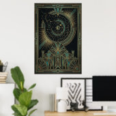 Art Deco Hemelkaart Astrolabe Poster | Goud Teal (Thuiskantoor)