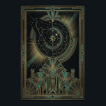 Art Deco Hemelkaart Astrolabe Poster | Goud Teal<br><div class="desc">Ontdek de mysteries van de kosmos met de "Aura Celestial" Astrolabe poster. Dit ingewikkelde ontwerp bevat een centraal hemellichaam, compleet met omringende planeten en een halvemaanster, omringd door nauwgezet gedetailleerde sterrenbeeldkaarten. Onder de hemel zit een groot, symmetrisch Art Deco-gebouw dat bestaat uit elegante waaiermotieven en hoge bogen.</div>