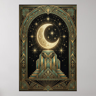 Art Deco Hemelmaan Ziggurat Poster   Gouden Thee