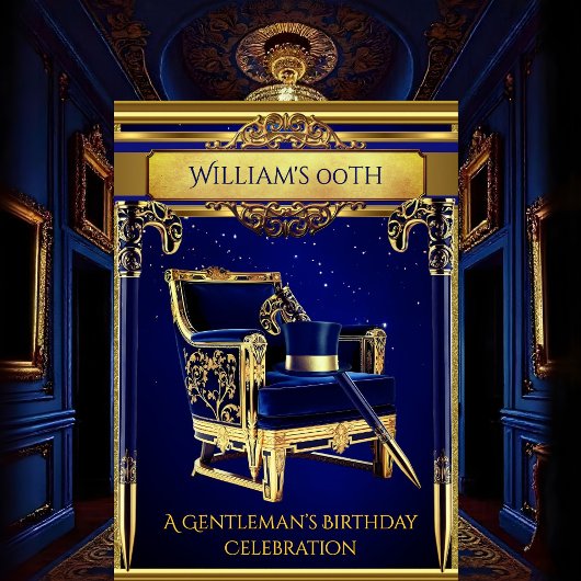 Art Deco Heren Elegante Gouden Marine Verjaardag Kaart