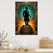 Art Deco Heren Silhouet Hoed Wandelstok Poster (Keuken)