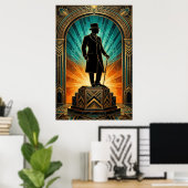 Art Deco Heren Silhouet Hoed Wandelstok Poster (Thuiskantoor)