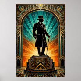 Art Deco Heren Silhouet Hoed Wandelstok Poster