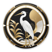 Art Deco Heron Bird Zwart Wit Goud Keramische Knop (Voorkant)