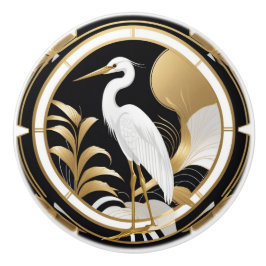 Art Deco Heron Bird Zwart Wit Goud Keramische Knop