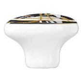 Art Deco Heron Bird Zwart Wit Goud Keramische Knop (Zijkant)