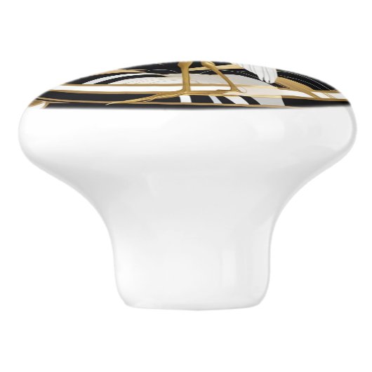 Art Deco Heron Bird Zwart Wit Goud Keramische Knop (Zijkant)