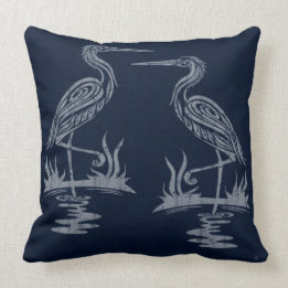 Art Deco Herons - Grijs op Navy Blue Kussen