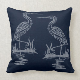 Art Deco Herons - Grijs op Navy Blue Kussen