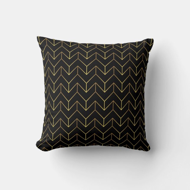 Art Deco Herringbone Gold Black Pattern Kussen (Voorkant)