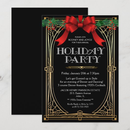 Art Deco Holiday Uitnodiging (Voorkant / Achterkant)