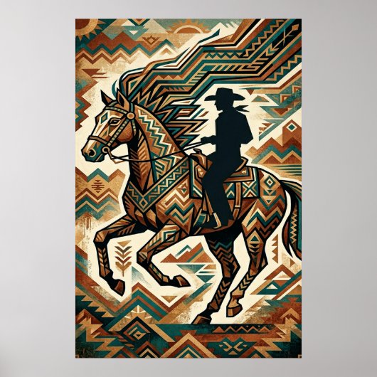 Art Deco Horse and Rider Poster - Geometric Wester (Voorkant)