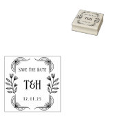 Art Deco houten monogram save the date Rubberstempel (Gestempeld)