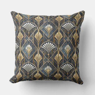 Art Deco houtskoolzwart & gouden geometrisch patro Kussen