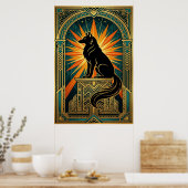 Art Deco Huilende Wolf Gouden Zonneschijn Poster (Keuken)