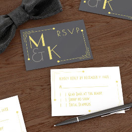 Art Deco Huwelijks RSVP Kaart uit de Jaren 20 in Z