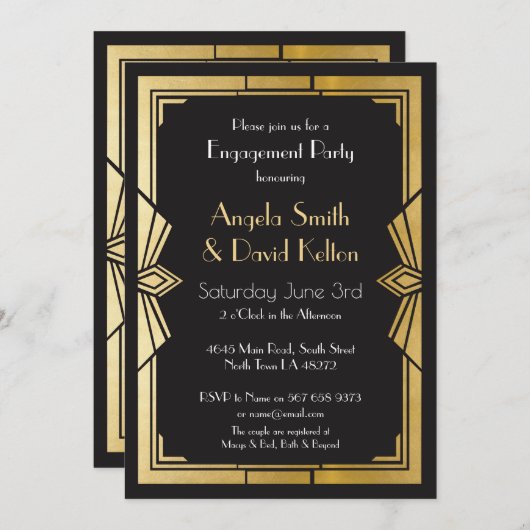 Art Deco huwelijksuitnodigingen Verloving Gatsby Kaart (Voorkant / Achterkant)