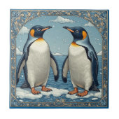 Art Deco Ice Birds Penguin Couple Snow Blue Ocean  Tegeltje (Voorkant)