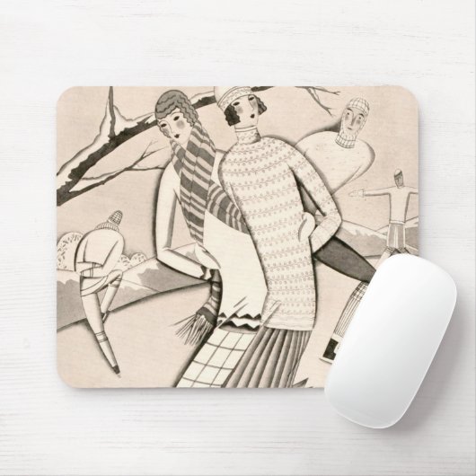 Art Deco Ice Skaters Winter Snow  Muismat (Met muis)