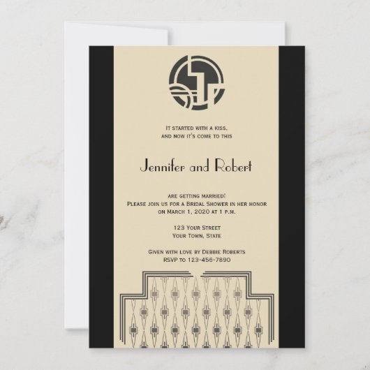 Art Deco in Black Ivory Bridal Shower Invitation Kaart (Voorkant)
