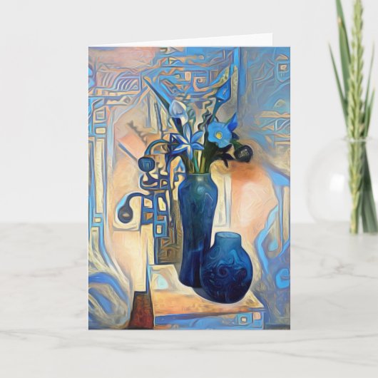Art Deco in blauw Bedankkaart (Voorkant)