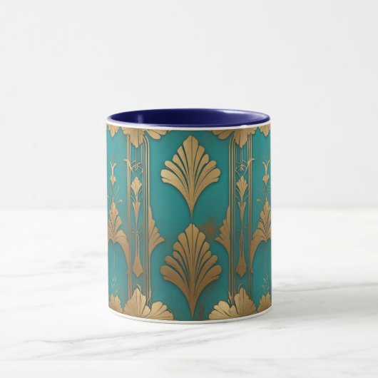Art Deco in blauw en goud Mok (Midden)