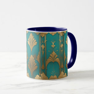 Art Deco in blauw en goud Mok